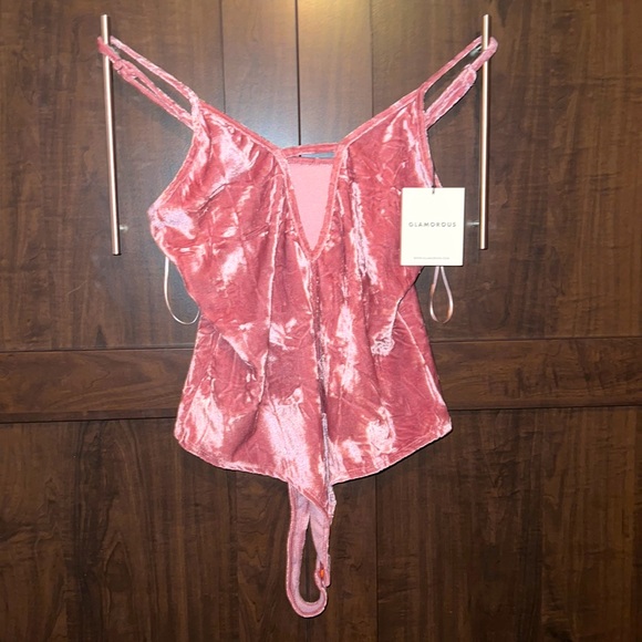 NwT! Bodysuit crushed velvet pink M - Picture 1 of 4